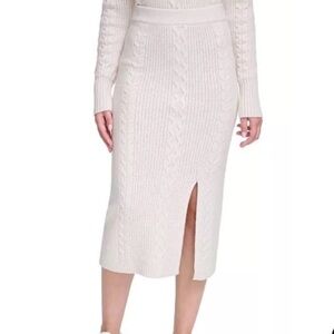 NWOT Calvin Klein Elegant Cream Ivory Cable Knit Midi Skirt S